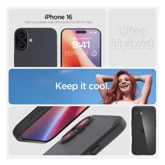 Spigen Ultra Hybrid Apple iPhone 16 tok, Frost, fekete