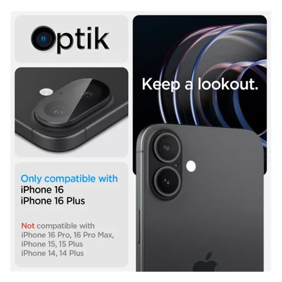 Spigen Glas.tR Optik Apple iPhone 16 Plus / iPhone 16 Tempered kameravédő fólia, fekete (2db)