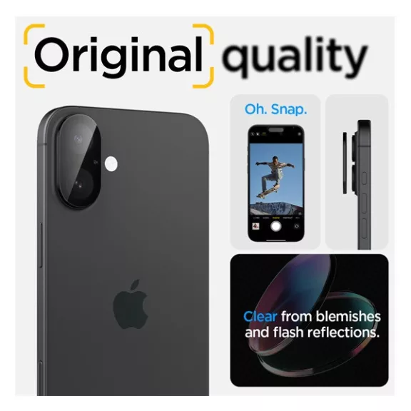 Spigen Glas.tR Optik Apple iPhone 16 Plus / iPhone 16 Tempered kameravédő fólia, fekete (2db)