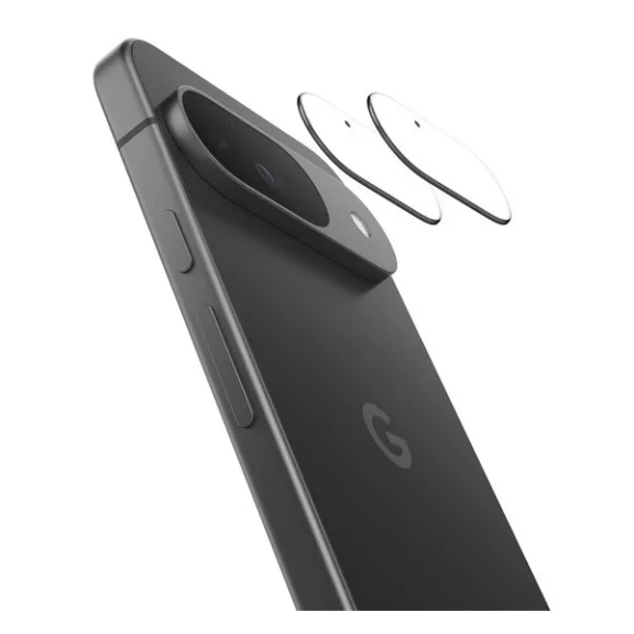 Spigen Caseology Snap Fit Google Pixel 9 Tempered Glass kameravédő fólia felhelyező kerettel, átlátszó (2db)