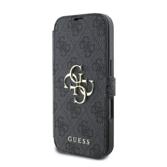 Guess 4G Metal Logo iPhone 16 Pro flip/oldalra nyíló tok, fekete GUBKP16L4GMGGR