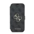 Guess 4G Metal Logo iPhone 16 Pro flip/oldalra nyíló tok, fekete GUBKP16L4GMGGR