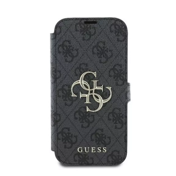 Guess 4G Metal Logo iPhone 16 Pro flip/oldalra nyíló tok, fekete GUBKP16L4GMGGR