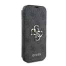 Guess 4G Metal Logo iPhone 16 Pro flip/oldalra nyíló tok, fekete GUBKP16L4GMGGR