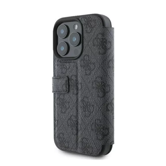 Guess 4G Metal Logo iPhone 16 Pro flip/oldalra nyíló tok, fekete GUBKP16L4GMGGR