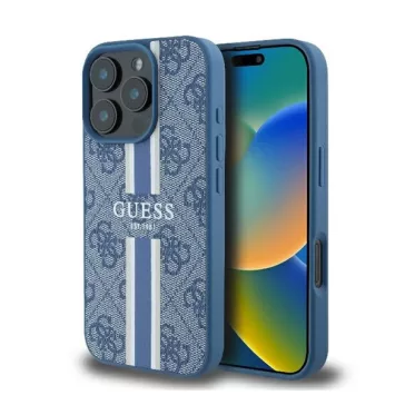   Guess 4G Printed Stripes iPhone 16 Pro MagSafe kemény hátlap tok, kék GUHMP16LP4RPSB