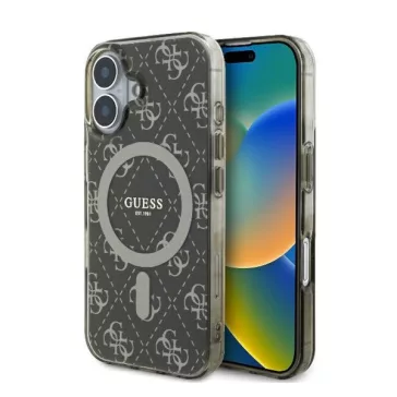   Guess IML 4G Background iPhone 16 MagSafe kemény hátlap tok, barna GUHMP16SH4DTEW