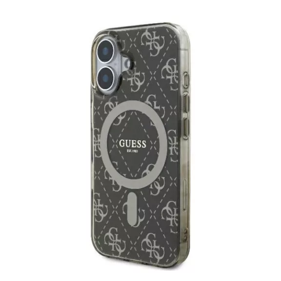 Guess IML 4G Background iPhone 16 MagSafe kemény hátlap tok, barna GUHMP16SH4DTEW