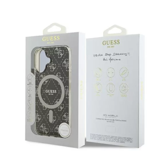Guess IML 4G Background iPhone 16 MagSafe kemény hátlap tok, barna GUHMP16SH4DTEW