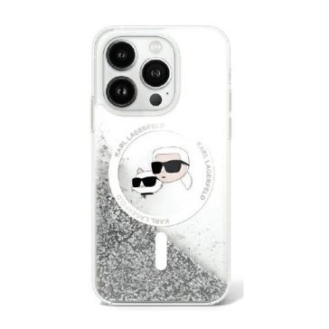   Karl Lagerfeld Liquid Glitter Karl&Choupette Head iPhone 16 Plus Magsafe hátlap tok, átlátszó KLHMP16MLGKCSGH