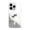 Karl Lagerfeld Liquid Glitter Karl&Choupette Head iPhone 16 Plus Magsafe hátlap tok, átlátszó KLHMP16MLGKCSGH