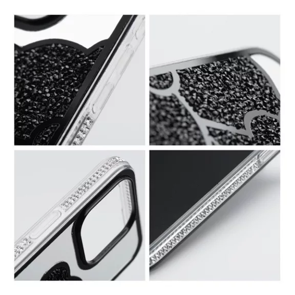 Teddy Bear iPhone 14 Pro csillogó köves tok, fekete