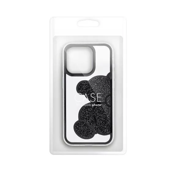 Teddy Bear iPhone 14 Pro csillogó köves tok, fekete