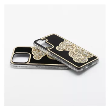 Teddy Bear iPhone 14 Pro csillogó köves tok, arany