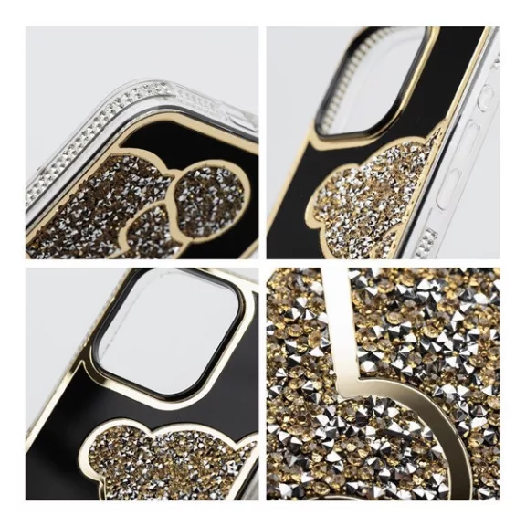 Teddy Bear iPhone 14 Pro csillogó köves tok, arany