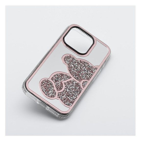 Teddy Bear iPhone 11 csillogó köves tok, rózsaszín