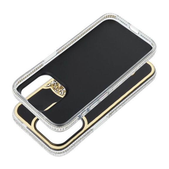 Teddy Bear iPhone 15 csillogó köves tok, arany