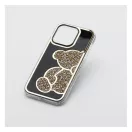 Teddy Bear iPhone 15 Pro csillogó köves tok, arany