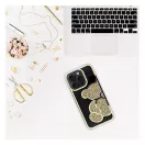 Teddy Bear iPhone 15 Pro csillogó köves tok, arany