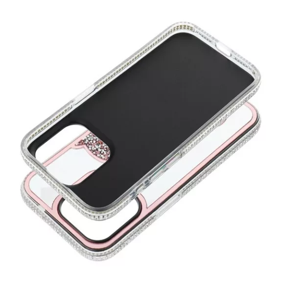 Teddy Bear iPhone 15 Pro csillogó köves tok, rózsaszín