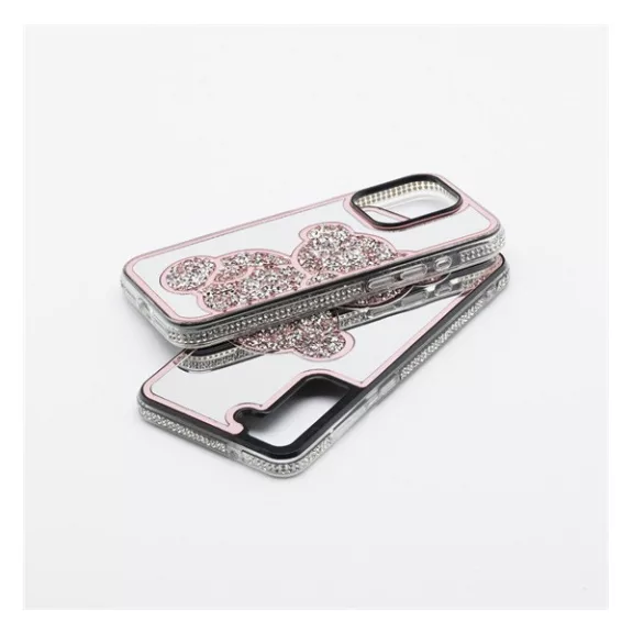 Teddy Bear iPhone 15 Pro csillogó köves tok, rózsaszín