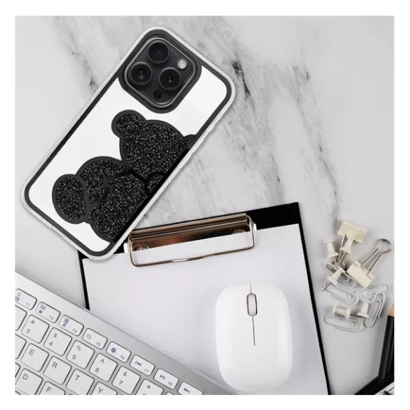 Teddy Bear iPhone 13 Pro csillogó köves tok, fekete