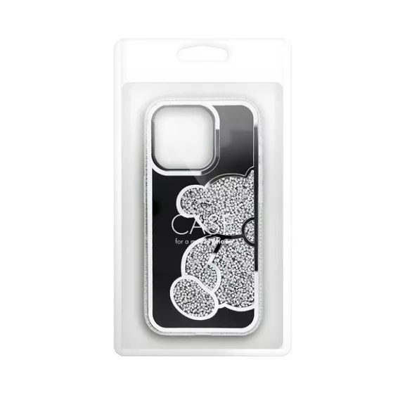 Teddy Bear iPhone 13 Pro csillogó köves tok, ezüst