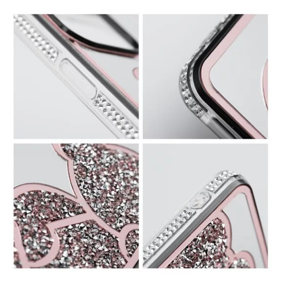 Teddy Bear iPhone 13 Pro csillogó köves tok, rózsaszín