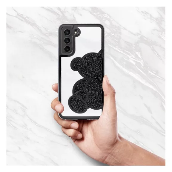 Teddy Bear Samsung Galaxy A25 5G csillogó köves tok, fekete