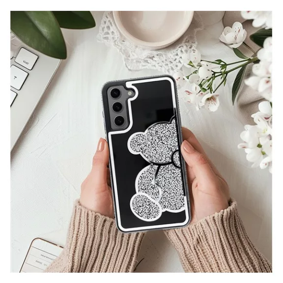 Teddy Bear Samsung Galaxy A25 5G csillogó köves tok, ezüst
