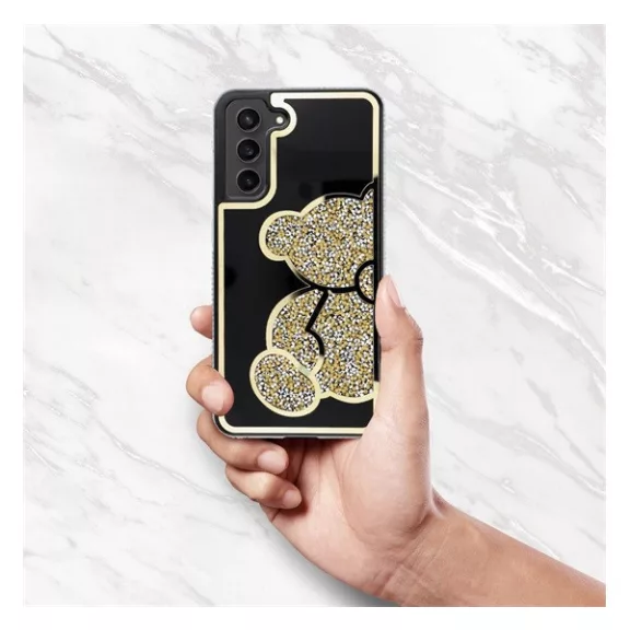 Teddy Bear Samsung Galaxy A25 5G csillogó köves tok, arany