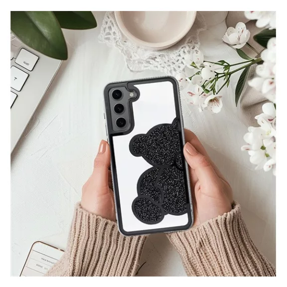 Teddy Bear Samsung Galaxy A35 5G csillogó köves tok, fekete