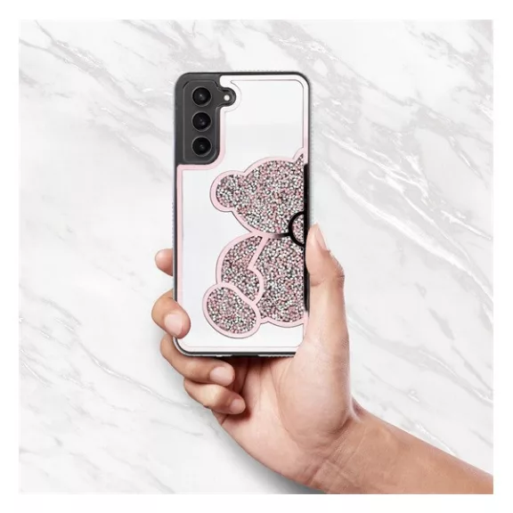 Teddy Bear Samsung Galaxy A55 5G csillogó köves tok, rózsaszín
