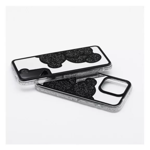 Teddy Bear iPhone 16 csillogó köves tok, fekete