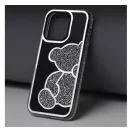 Teddy Bear iPhone 16 Pro csillogó köves tok, ezüst