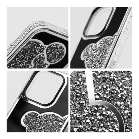 Teddy Bear iPhone 16 Plus csillogó köves tok, ezüst