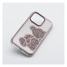 Teddy Bear iPhone 16 Plus csillogó köves tok, rózsaszín
