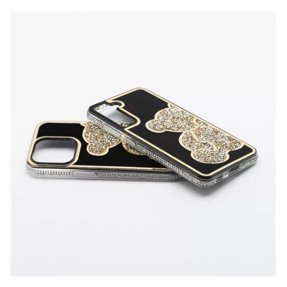 Teddy Bear iPhone 15 Pro Max csillogó köves tok, arany