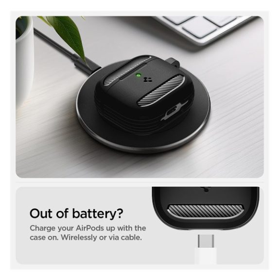 Spigen Rugged Armor AirPods 4 tok, Matte Black, fekete ACS08642