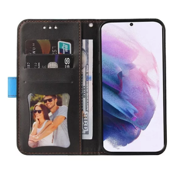 Apple Wooze Colour Wallet iPhone 16 Pro oldalra nyíló tok, stand, kártyatartóval, kézpánttal, kék