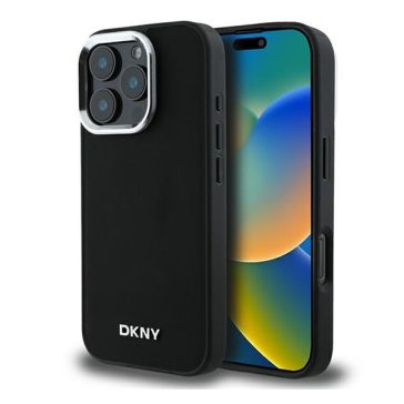   DKNY Plain Silver Logo iPhone 16 Pro Max MagSafe hátlap tok, fekete DKHMP16XPSCMCLK