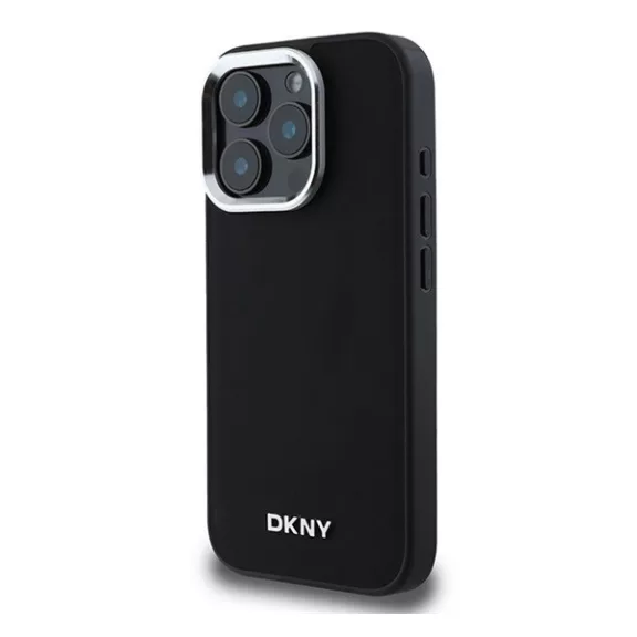 DKNY Plain Silver Logo iPhone 16 Pro Max MagSafe hátlap tok, fekete DKHMP16XPSCMCLK