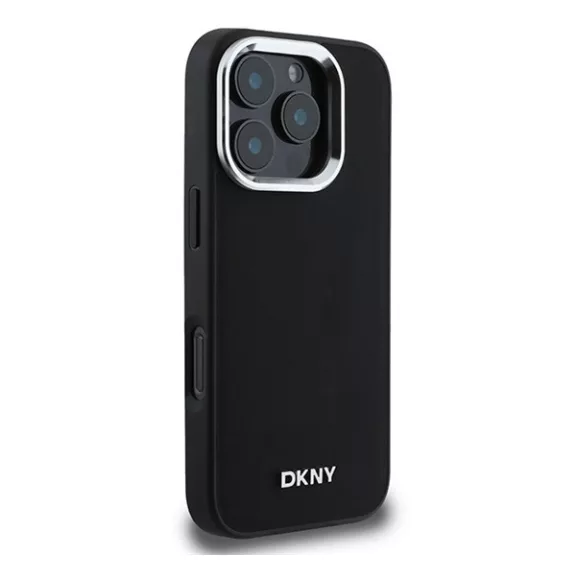 DKNY Plain Silver Logo iPhone 16 Pro Max MagSafe hátlap tok, fekete DKHMP16XPSCMCLK