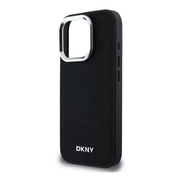 DKNY Plain Silver Logo iPhone 16 Pro Max MagSafe hátlap tok, fekete DKHMP16XPSCMCLK