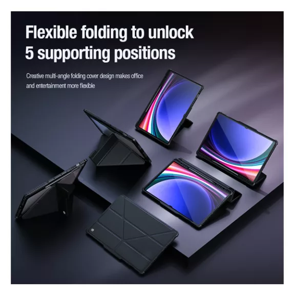 Nillkin Bumper Pro Samsung Galaxy Tab S9 Ultra/S10 Ultra közepesen ütésálló tok kitámasztóval, fekete