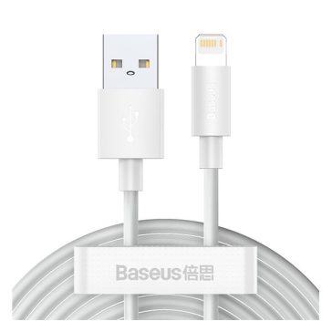   Baseus Simple Wisdom USB / Lightning adat/töltőkábel, 2,4A, 1,5m, Fehér (2db)