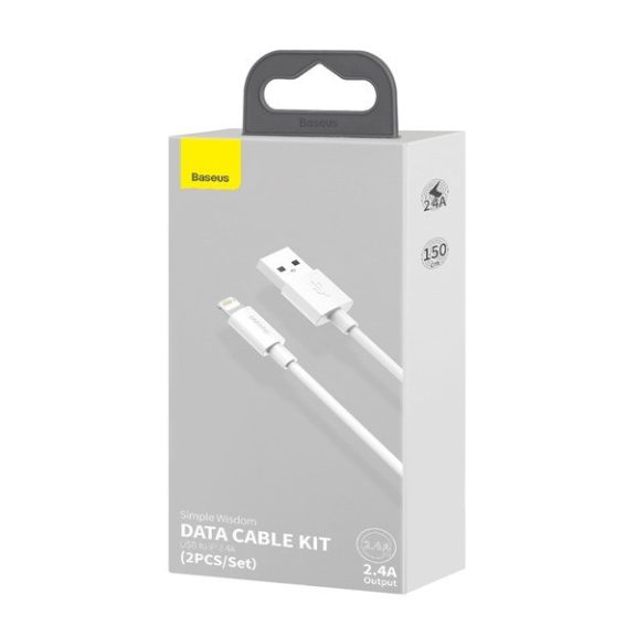 Baseus Simple Wisdom USB / Lightning adat/töltőkábel, 2,4A, 1,5m, Fehér (2db)