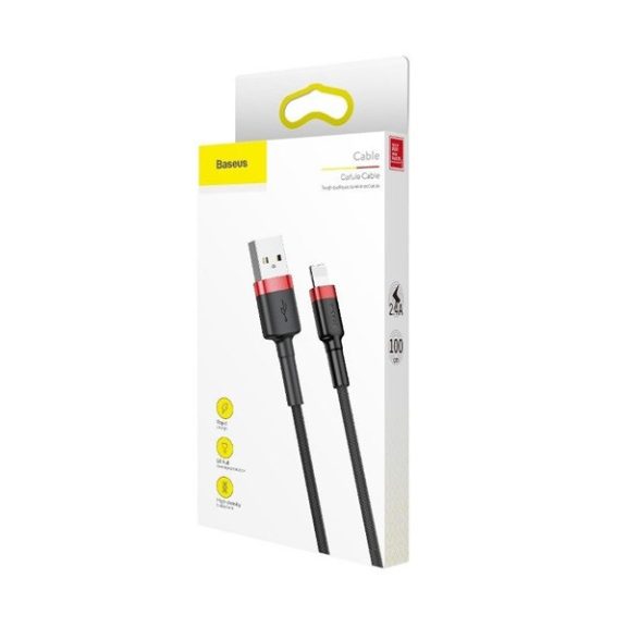 Baseus iPhone USB / Lightning adat/töltőkábel, 2,4A, 1m, Piros/Fekete