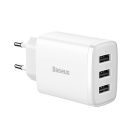 Baseus 3xUSB-A hálózati gyortöltő, 17W, fehér