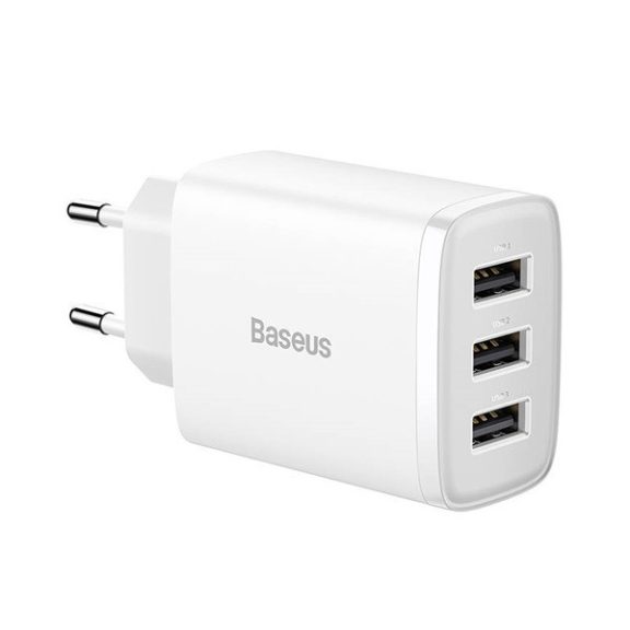Baseus 3xUSB-A hálózati gyortöltő, 17W, fehér